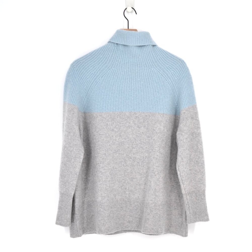 Nordstrom Signature Cashmere Turtleneck Sweater Color Block Blue Grey Women's M